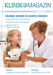 Das Titelbild des aktuellen Klinikmagazins mit dem Schwerpunkt „Kranke Kinder in guten Händen.“ Gestaltung: UKJ-Medienzentrum/Berg.
